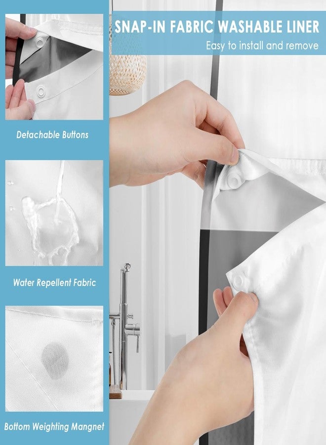 Nesphy No Hook Black Stripes Shower Curtain with Snap in Fabric Liner Set, Modern Geometric Gray Double Layers Waterproof Fabric with See Through Top Window Bath Curtain 71x74 Inch - Image 5
