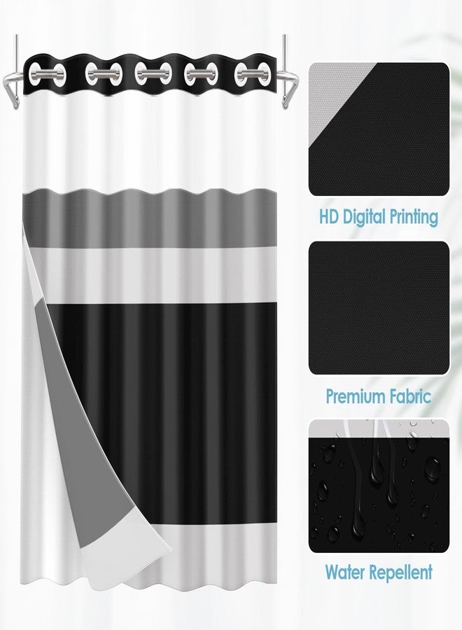 Nesphy No Hook Black Stripes Shower Curtain with Snap in Fabric Liner Set, Modern Geometric Gray Double Layers Waterproof Fabric with See Through Top Window Bath Curtain 71x74 Inch - Image 4