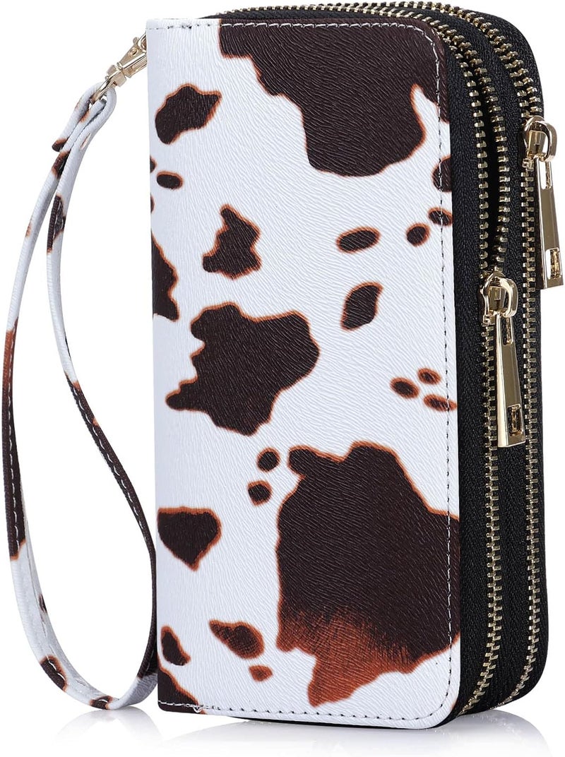HAWEE Cellphone Wallet for Women Dual Zipper Long Purse with Removable Wristlet - Image 1