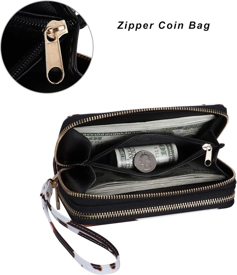 HAWEE Cellphone Wallet for Women Dual Zipper Long Purse with Removable Wristlet - Image 3