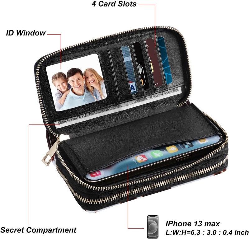HAWEE Cellphone Wallet for Women Dual Zipper Long Purse with Removable Wristlet - Image 2