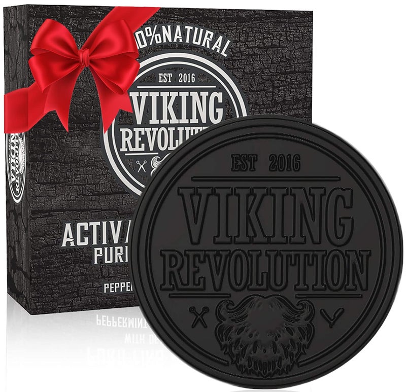 Viking Revolution Skin Cleaning Agent Activated Charcoal Soap for Men w/Dead Sea Mud, Body and Face, Cleanser,Cleansing Blackheads - Peppermint & Eucalyptus Scent 6 Oz (Pack of 1) - Image 1