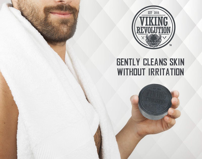 Viking Revolution Skin Cleaning Agent Activated Charcoal Soap for Men w/Dead Sea Mud, Body and Face, Cleanser,Cleansing Blackheads - Peppermint & Eucalyptus Scent 6 Oz (Pack of 1) - Image 3