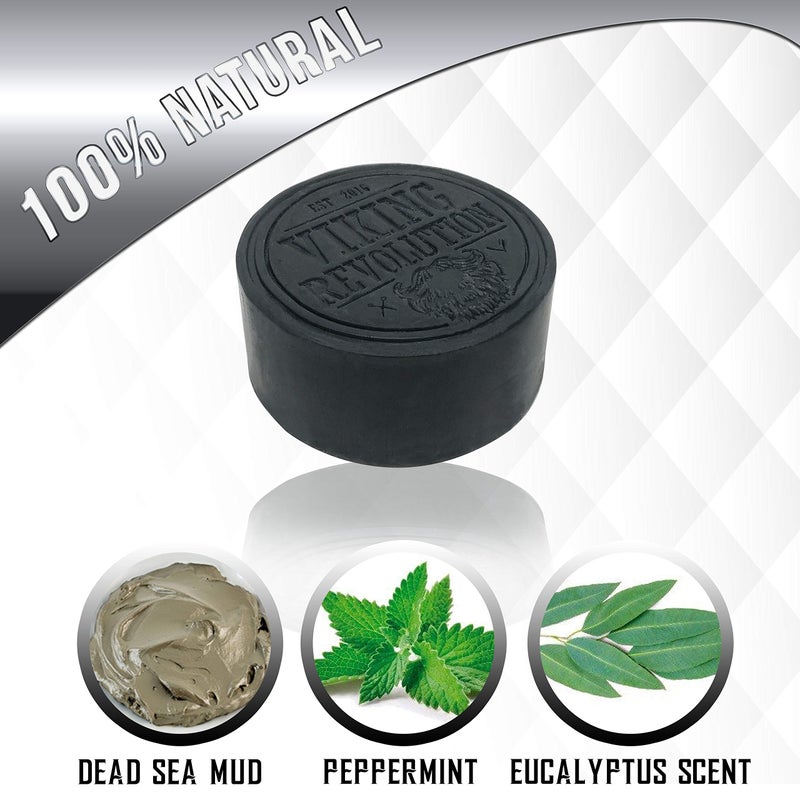 Viking Revolution Skin Cleaning Agent Activated Charcoal Soap for Men w/Dead Sea Mud, Body and Face, Cleanser,Cleansing Blackheads - Peppermint & Eucalyptus Scent 6 Oz (Pack of 1) - Image 5