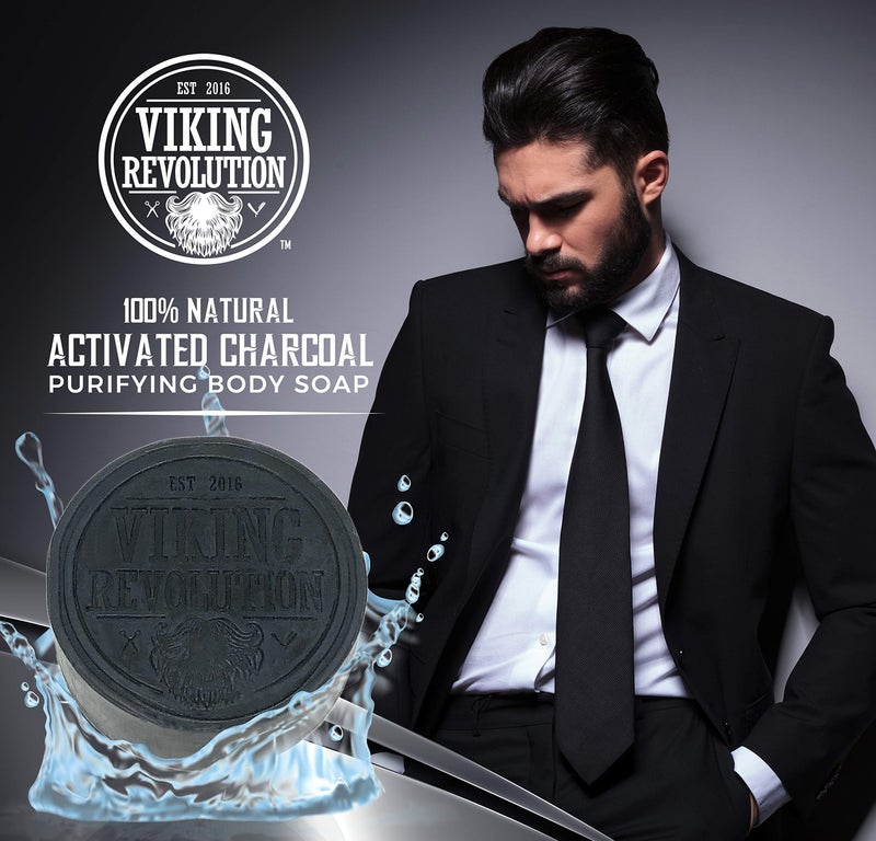 Viking Revolution Skin Cleaning Agent Activated Charcoal Soap for Men w/Dead Sea Mud, Body and Face, Cleanser,Cleansing Blackheads - Peppermint & Eucalyptus Scent 6 Oz (Pack of 1) - Image 4
