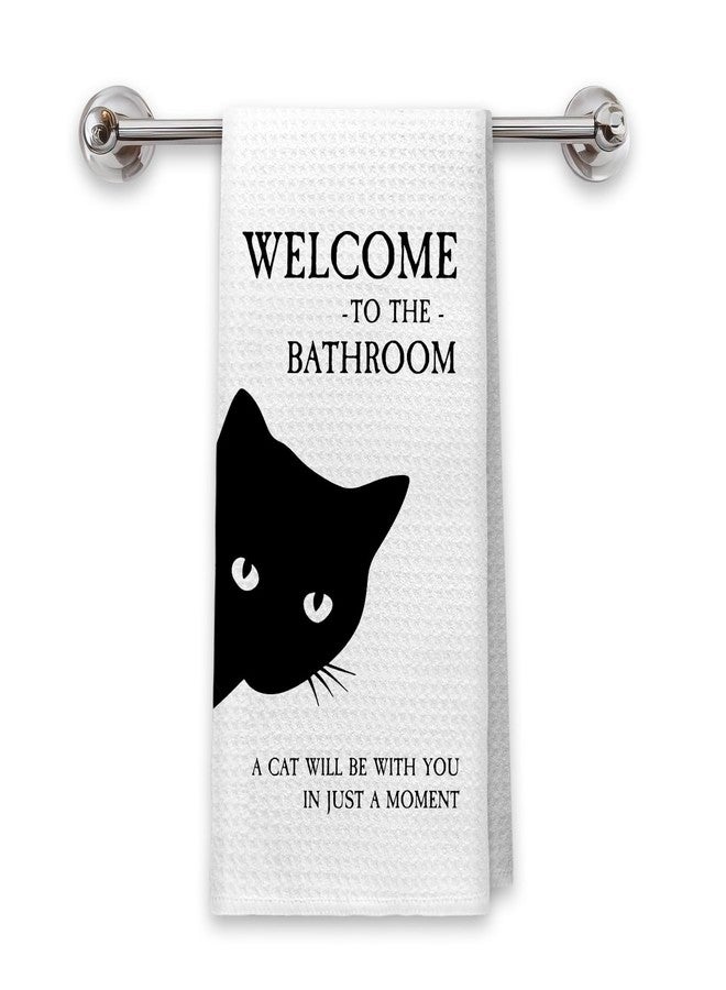PIUD Funny Black Cat Welcome to the Bathroom Hand Towels, Cat Lover Gifts, Black Kitty Kitten Hand Towels for Bathroom Washroom Restroom Toilet, 16x24 - Image 1