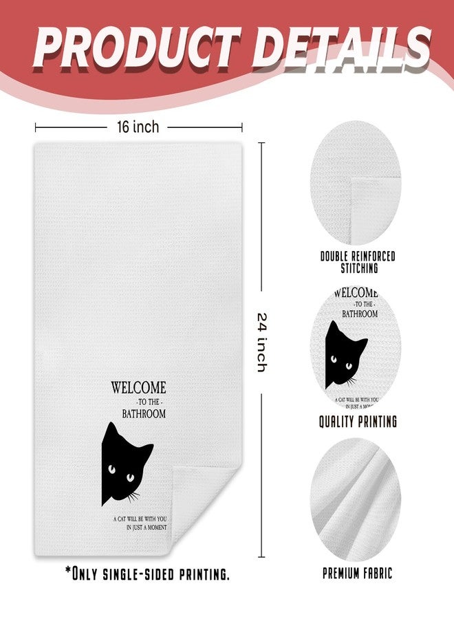 PIUD Funny Black Cat Welcome to the Bathroom Hand Towels, Cat Lover Gifts, Black Kitty Kitten Hand Towels for Bathroom Washroom Restroom Toilet, 16x24 - Image 2
