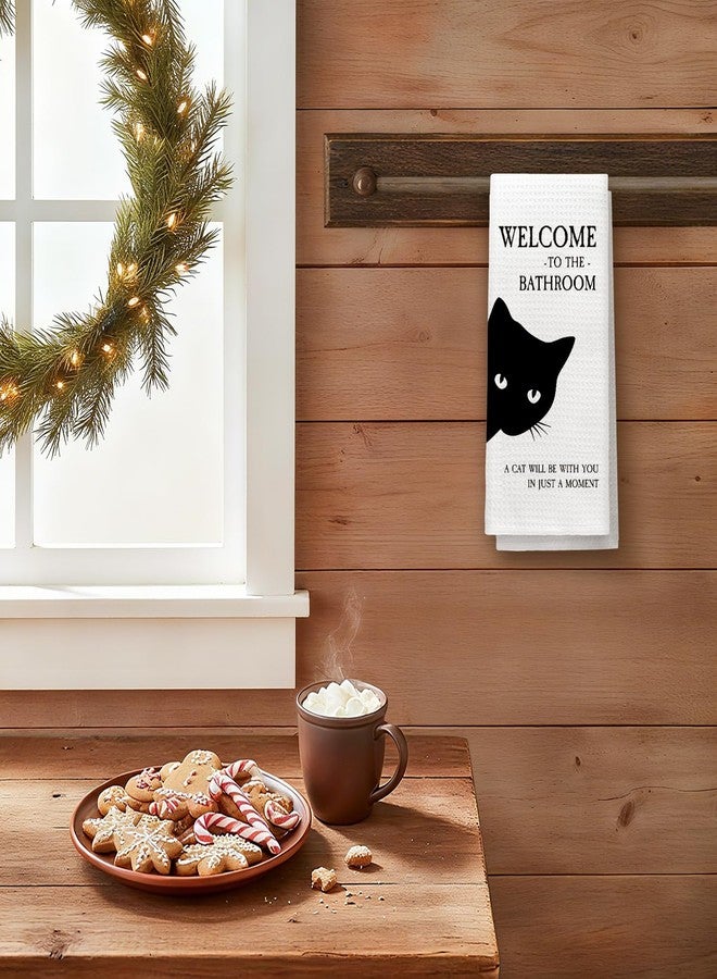 PIUD Funny Black Cat Welcome to the Bathroom Hand Towels, Cat Lover Gifts, Black Kitty Kitten Hand Towels for Bathroom Washroom Restroom Toilet, 16x24 - Image 3