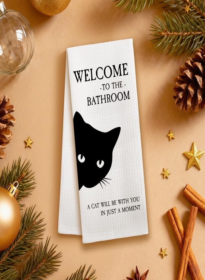 PIUD Funny Black Cat Welcome to the Bathroom Hand Towels, Cat Lover Gifts, Black Kitty Kitten Hand Towels for Bathroom Washroom Restroom Toilet, 16x24 - Image 4