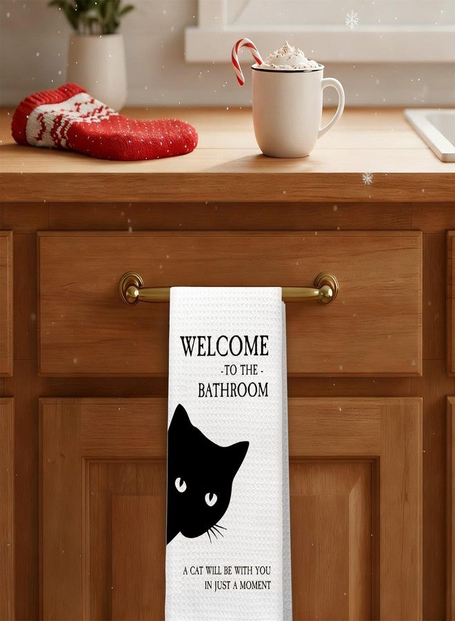 PIUD Funny Black Cat Welcome to the Bathroom Hand Towels, Cat Lover Gifts, Black Kitty Kitten Hand Towels for Bathroom Washroom Restroom Toilet, 16x24 - Image 5