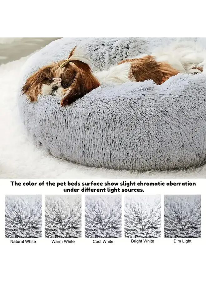 Gray Pet Round Bed Super Soft Plush Cushion Durable Fiber No Assembly Required - Image 5