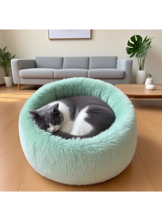 Gray Pet Round Bed Super Soft Plush Cushion Durable Fiber No Assembly Required - Image 3