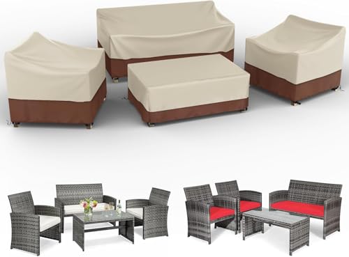 Gasadar Outdoor Furniture Cover Waterproof Patio Furniture Set Covers for Patio Loveseat Chair and Coffee Table Beige Brown - Image 1