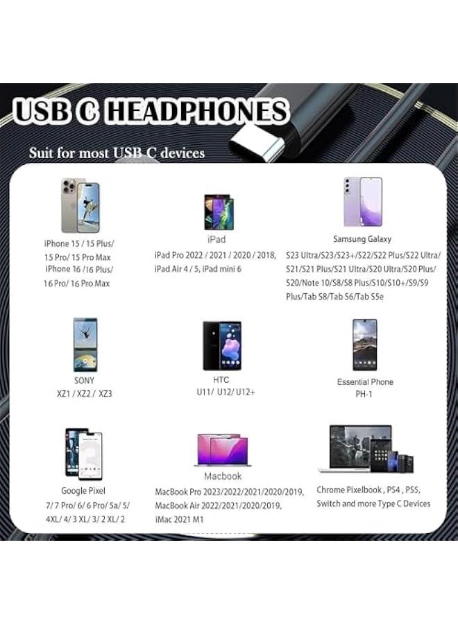 Type C Headphone, USB C Headphones Wired for iPhone 16 15, Earbuds Headphones Earphones Wired with Microphone & Volume Control Noise Cancelling for Galaxy S24/23/S22/S21, Note10/20 (Silver) - Image 3