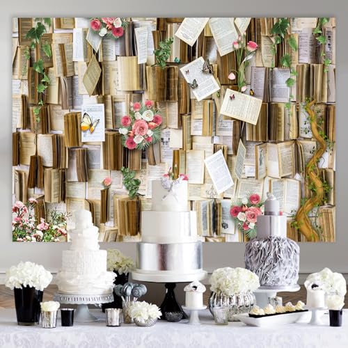 KUKUSOUL 7x5ft Book Backdrop for Photoshoot Library Backdrop Book Party Decorations for Bridal Shower Reading Backdrops Lover Background for Valentine's Photo Studio Props KUBDJ943 - Image 4