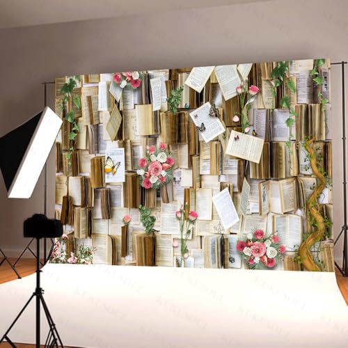 KUKUSOUL 7x5ft Book Backdrop for Photoshoot Library Backdrop Book Party Decorations for Bridal Shower Reading Backdrops Lover Background for Valentine's Photo Studio Props KUBDJ943 - Image 3