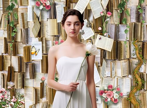 KUKUSOUL 7x5ft Book Backdrop for Photoshoot Library Backdrop Book Party Decorations for Bridal Shower Reading Backdrops Lover Background for Valentine's Photo Studio Props KUBDJ943 - Image 5