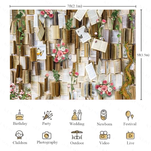 KUKUSOUL 7x5ft Book Backdrop for Photoshoot Library Backdrop Book Party Decorations for Bridal Shower Reading Backdrops Lover Background for Valentine's Photo Studio Props KUBDJ943 - Image 2
