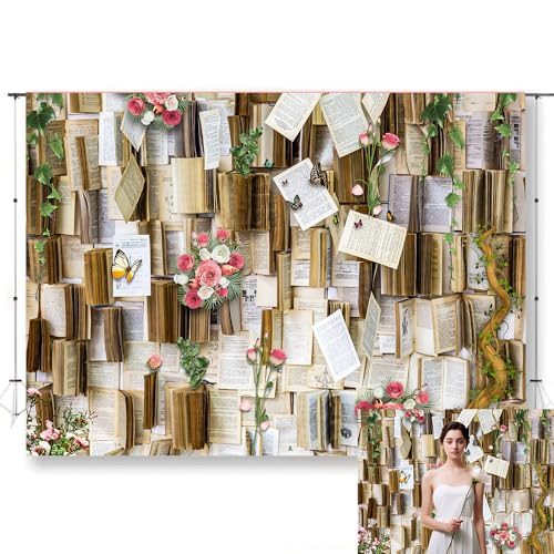 KUKUSOUL 7x5ft Book Backdrop for Photoshoot Library Backdrop Book Party Decorations for Bridal Shower Reading Backdrops Lover Background for Valentine's Photo Studio Props KUBDJ943 - Image 1