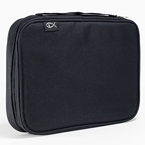 Divinity Boutique Canvas Bible Case - Black Bible Cover for Men and Women - Fabric Zippered Bag with Pockets for. Fits Bibles up to 9" x 6.25" x 1.25" - Image 1