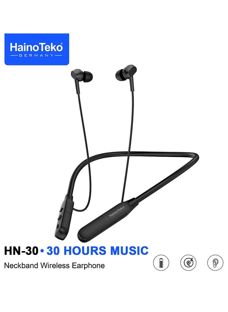 Haino Teko Haino Teko HN-30 Neckband Wireless Earphone With 30 Hours of Music Playback Built-in Microphone and Button Cotrols Black  - Image 1
