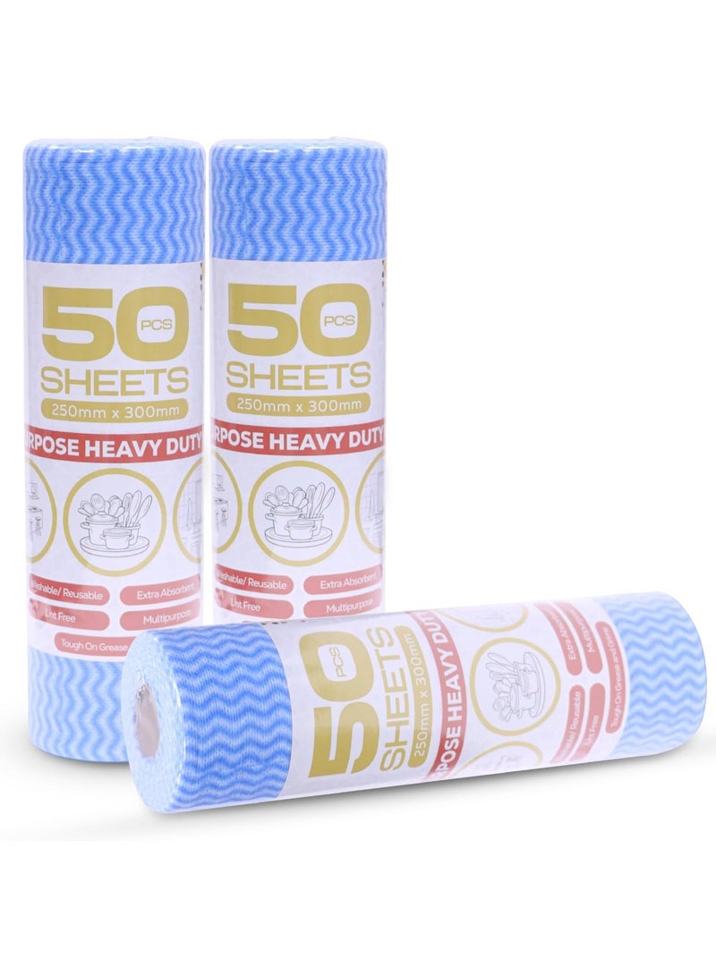 إس إن إتش باكينج أل فجر مناشف تنظيف قابلة لإعادة الاستخدام - 3 لفائف (150 ورقة)، 25×30 سم، باللون الأزرق | مناشف مطبخ متعددة الاستخدامات، مناديل تنظيف قابلة للتخلص منها، أقمشة أطباق غير منسوجة، أقمشة مسح منزلية - Image 1