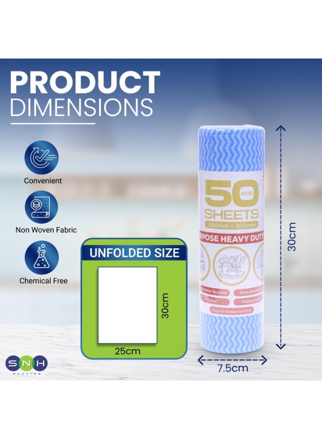 إس إن إتش باكينج أل فجر مناشف تنظيف قابلة لإعادة الاستخدام - 3 لفائف (150 ورقة)، 25×30 سم، باللون الأزرق | مناشف مطبخ متعددة الاستخدامات، مناديل تنظيف قابلة للتخلص منها، أقمشة أطباق غير منسوجة، أقمشة مسح منزلية - Image 2