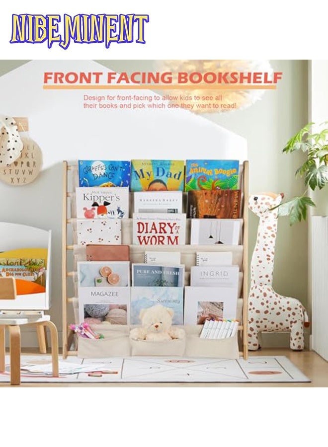 NIBEMINENT Kids Bookshelf, Magazine Organizer with Deep Pocket, 7-Tier Natural Wood Baby Bookcase, Book Display, Toy Storage, for Playroom, Bedroom, Toddler Room, Nursery - Image 4