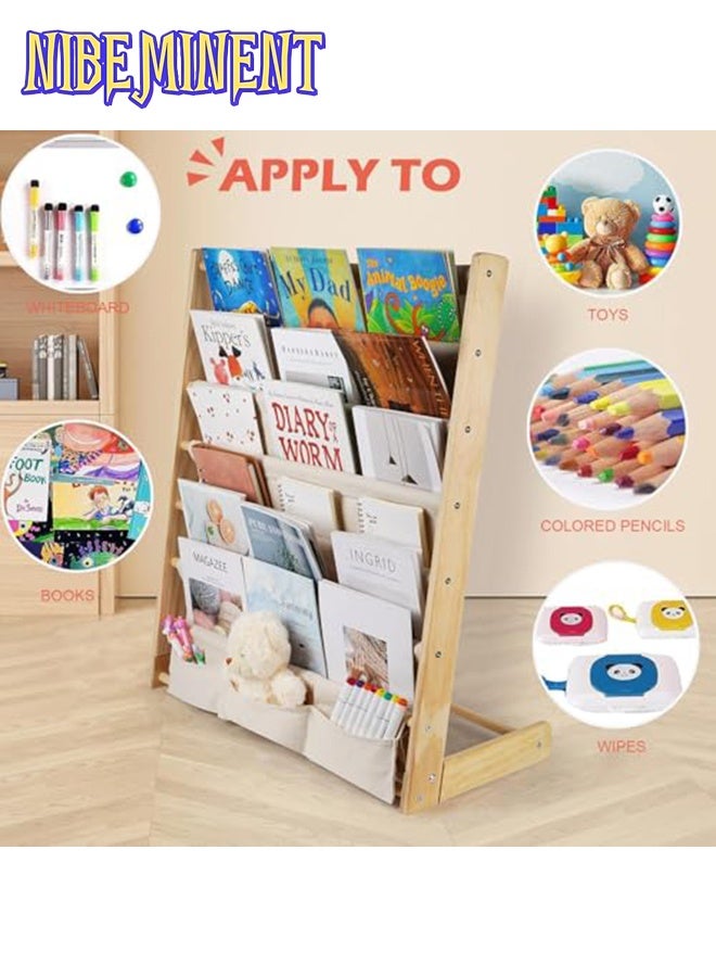 NIBEMINENT Kids Bookshelf, Magazine Organizer with Deep Pocket, 7-Tier Natural Wood Baby Bookcase, Book Display, Toy Storage, for Playroom, Bedroom, Toddler Room, Nursery - Image 3