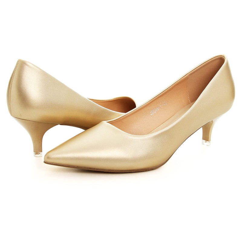 Dear Time Women's Low Kitten Heels Dress Pumps Pointed Toe Comfortable Slip On Office Work Party Bridal Wedding Shoes 2 Inch Gold US 7 - Image 2