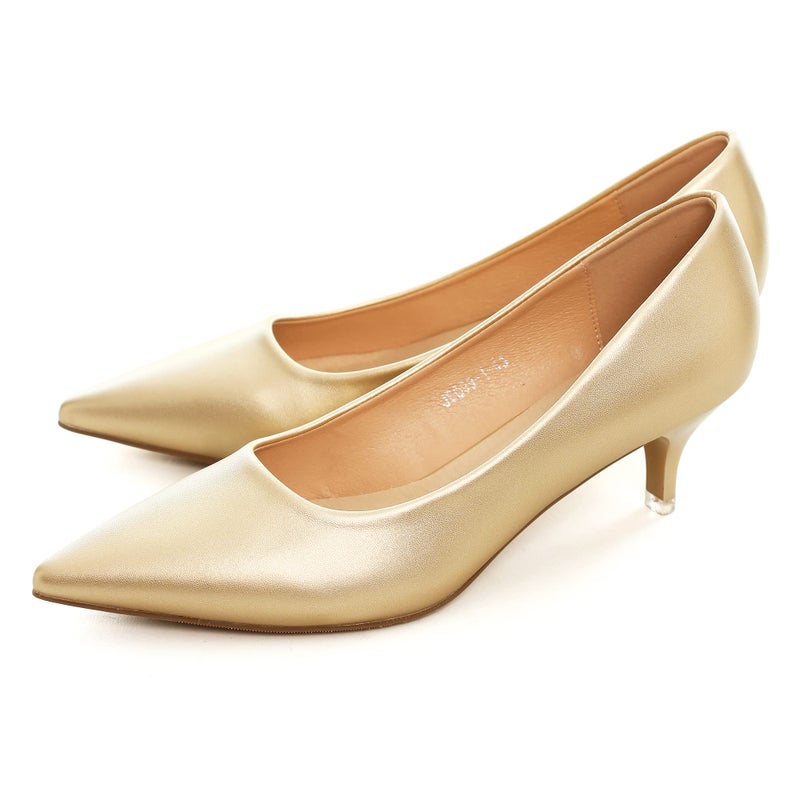 Dear Time Women's Low Kitten Heels Dress Pumps Pointed Toe Comfortable Slip On Office Work Party Bridal Wedding Shoes 2 Inch Gold US 7 - Image 1