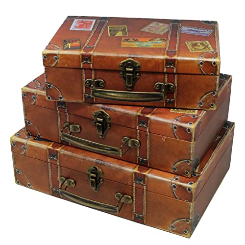 Blue Orchards Decorative Travel-Themed Paperboard Boxes (Set of 3) – Small Suitcase-Style Storage for Keepsakes, Mementos, Miniature Prop-Style Luggage | Largest Suitcase is 12'' L x 8'' W x 3.5'' H - Image 1