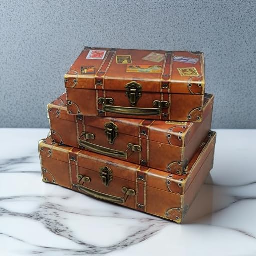 Blue Orchards Decorative Travel-Themed Paperboard Boxes (Set of 3) – Small Suitcase-Style Storage for Keepsakes, Mementos, Miniature Prop-Style Luggage | Largest Suitcase is 12'' L x 8'' W x 3.5'' H - Image 5