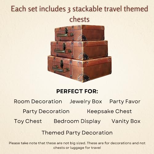 Blue Orchards Decorative Travel-Themed Paperboard Boxes (Set of 3) – Small Suitcase-Style Storage for Keepsakes, Mementos, Miniature Prop-Style Luggage | Largest Suitcase is 12'' L x 8'' W x 3.5'' H - Image 4