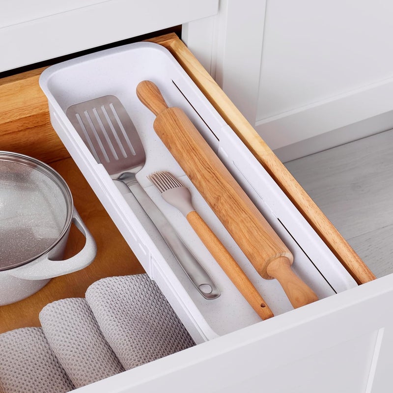 يوكوبيا DrawerFit Sliding Drawer Bin, Expandable and Adjustable Kitchen Storage Organizer, Speckled White - Image 1