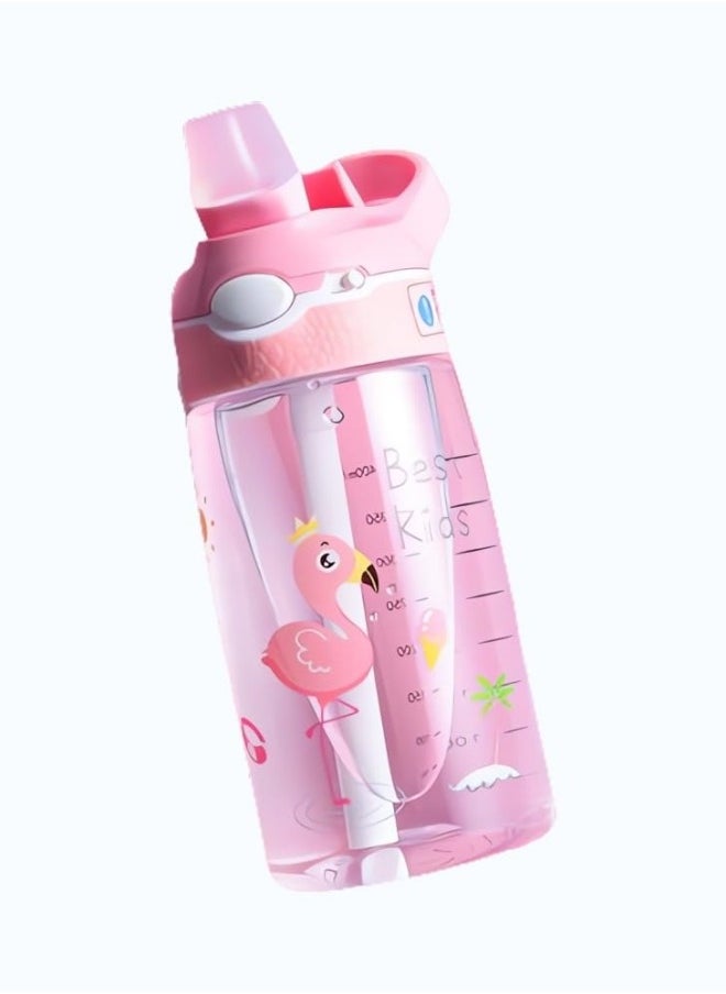 GGEROU - Kids Water Bottle with Straw Lid Reusable Durable Plastic Spout Cover and Built-in Carrying Loop, Big Bite Valve,  Pink 480ml - Image 1