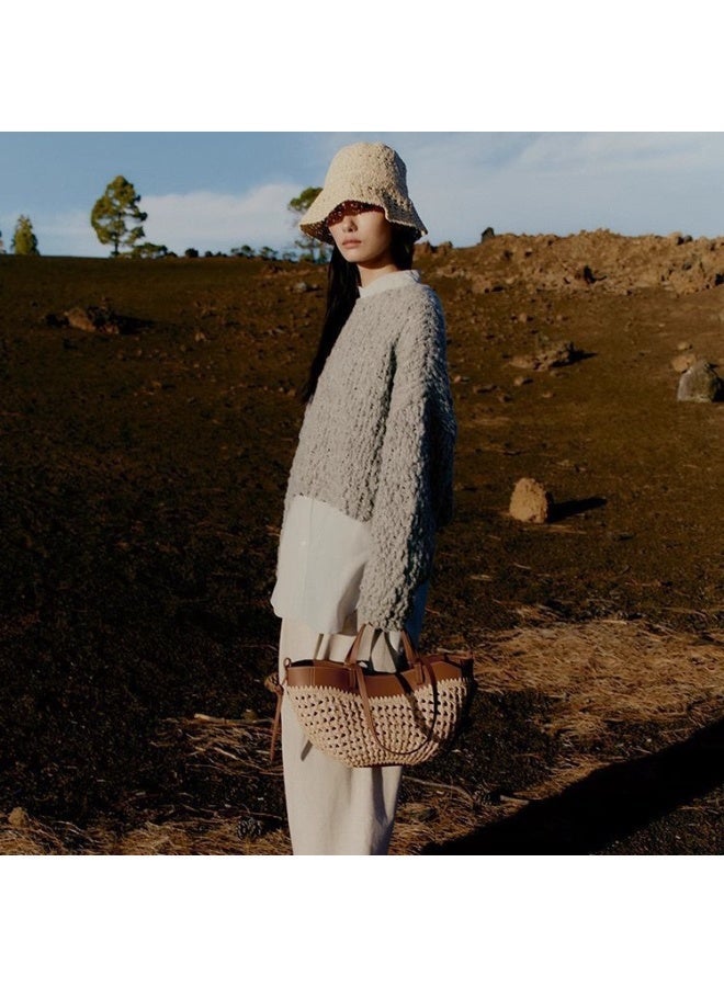 Polène Cyme small Cognac Raffia Woven Bag, Daily Commuter Hand & Shoulder Bag - Image 5