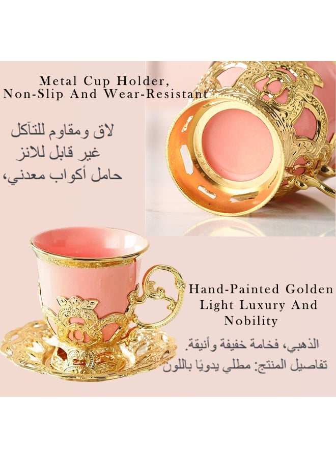 طقم أكواب شاي تركي بتصميم عربي شرق أوسطي، يتضمن أكواب قهوة تركية وإسبريسو مع حوامل معدنية وصحون؛ سعة 2.8 أونصة. طقم مثالي للرجال والنساء، ويُعد من أفضل هدايا الانتقال إلى منزل جديد وهدايا أعياد الميلاد. - Image 3