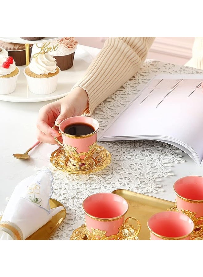 طقم أكواب شاي تركي بتصميم عربي شرق أوسطي، يتضمن أكواب قهوة تركية وإسبريسو مع حوامل معدنية وصحون؛ سعة 2.8 أونصة. طقم مثالي للرجال والنساء، ويُعد من أفضل هدايا الانتقال إلى منزل جديد وهدايا أعياد الميلاد. - Image 4