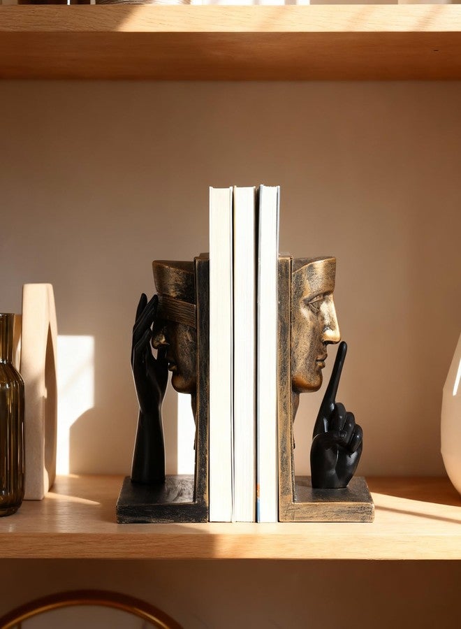 oliruim Abstract Face Sculpture Bookends Set of 2 – Modern Black and Gold Art Book Ends, Unique Decorative Statues for Bookshelf, Home Office & Library Decor (Black Gold) - Image 3