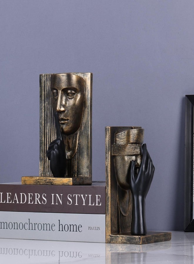 oliruim Abstract Face Sculpture Bookends Set of 2 – Modern Black and Gold Art Book Ends, Unique Decorative Statues for Bookshelf, Home Office & Library Decor (Black Gold) - Image 5