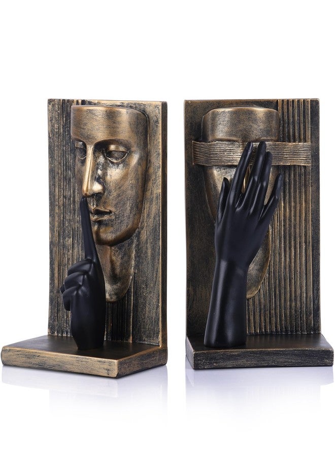 oliruim Abstract Face Sculpture Bookends Set of 2 – Modern Black and Gold Art Book Ends, Unique Decorative Statues for Bookshelf, Home Office & Library Decor (Black Gold) - Image 1