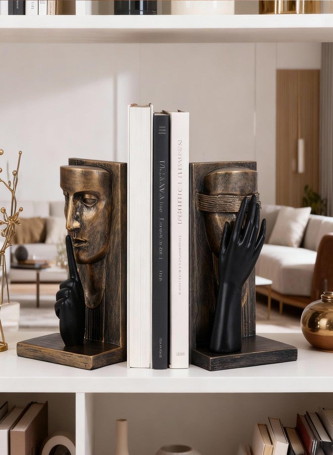 oliruim Abstract Face Sculpture Bookends Set of 2 – Modern Black and Gold Art Book Ends, Unique Decorative Statues for Bookshelf, Home Office & Library Decor (Black Gold) - Image 4