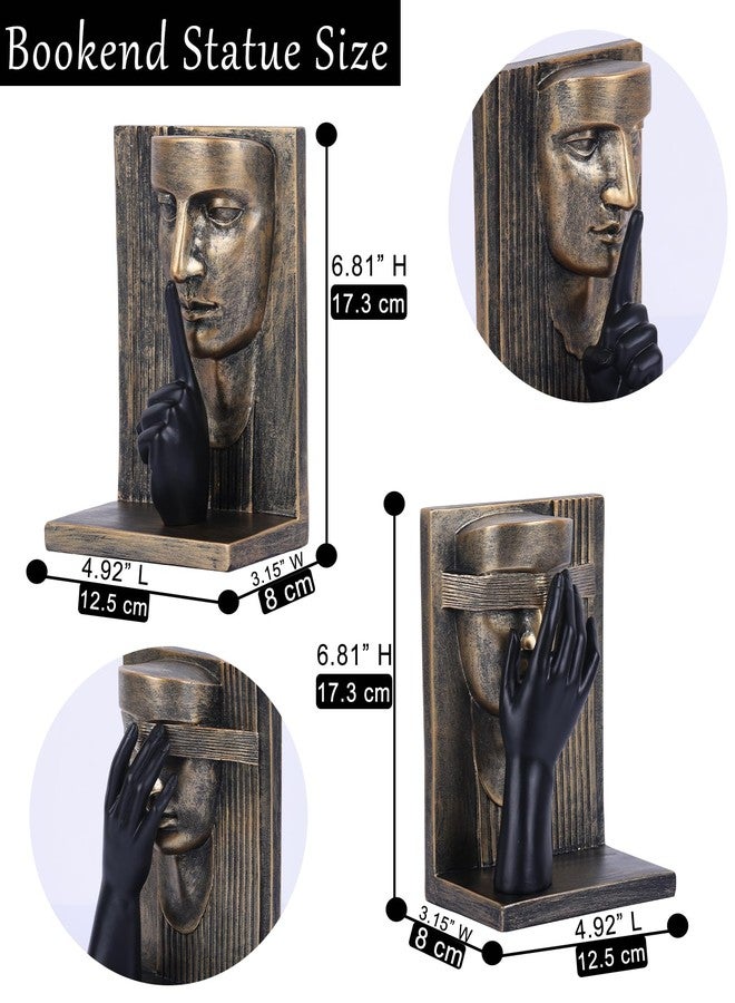 oliruim Abstract Face Sculpture Bookends Set of 2 – Modern Black and Gold Art Book Ends, Unique Decorative Statues for Bookshelf, Home Office & Library Decor (Black Gold) - Image 2