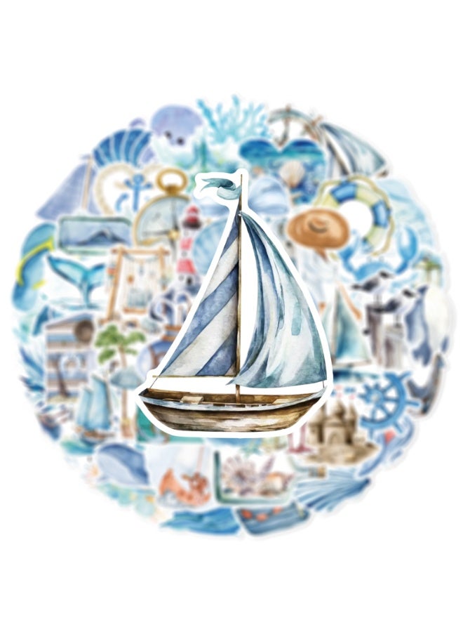 NIBEMINENT 50 Pcs Ocean Journey Deco Kit Waterproof Stickers, High Definition Printing Bright Colors, Suitable for Laptop Skateboard Luggage Water Bottle Guitar DIY - Image 2