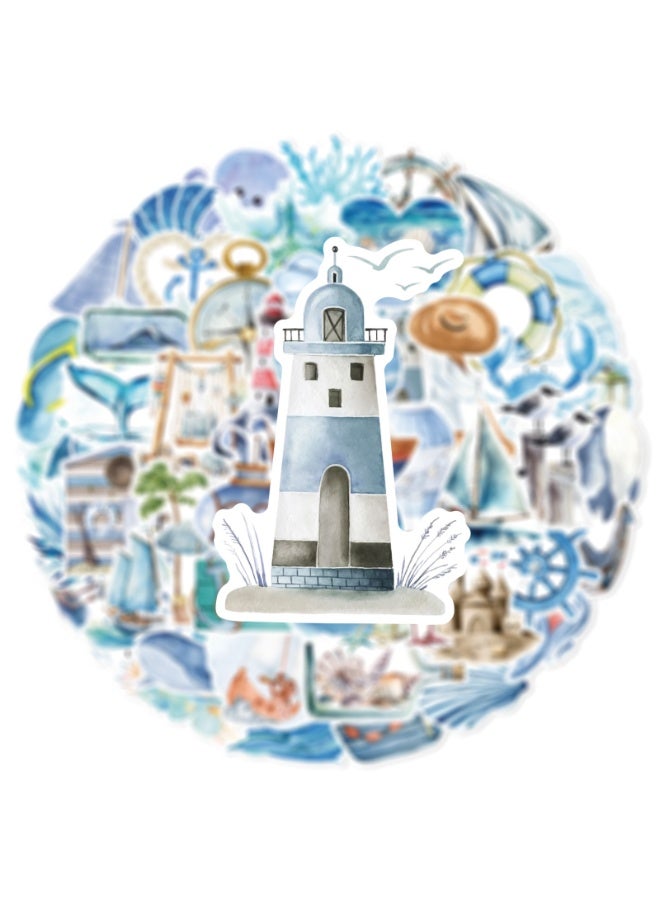 NIBEMINENT 50 Pcs Ocean Journey Deco Kit Waterproof Stickers, High Definition Printing Bright Colors, Suitable for Laptop Skateboard Luggage Water Bottle Guitar DIY - Image 3