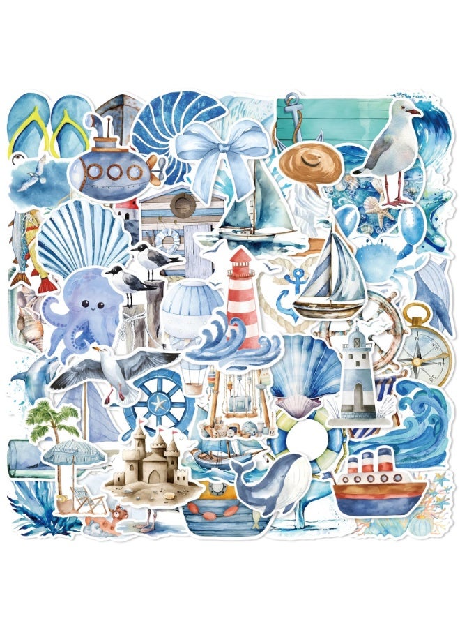 NIBEMINENT 50 Pcs Ocean Journey Deco Kit Waterproof Stickers, High Definition Printing Bright Colors, Suitable for Laptop Skateboard Luggage Water Bottle Guitar DIY - Image 1