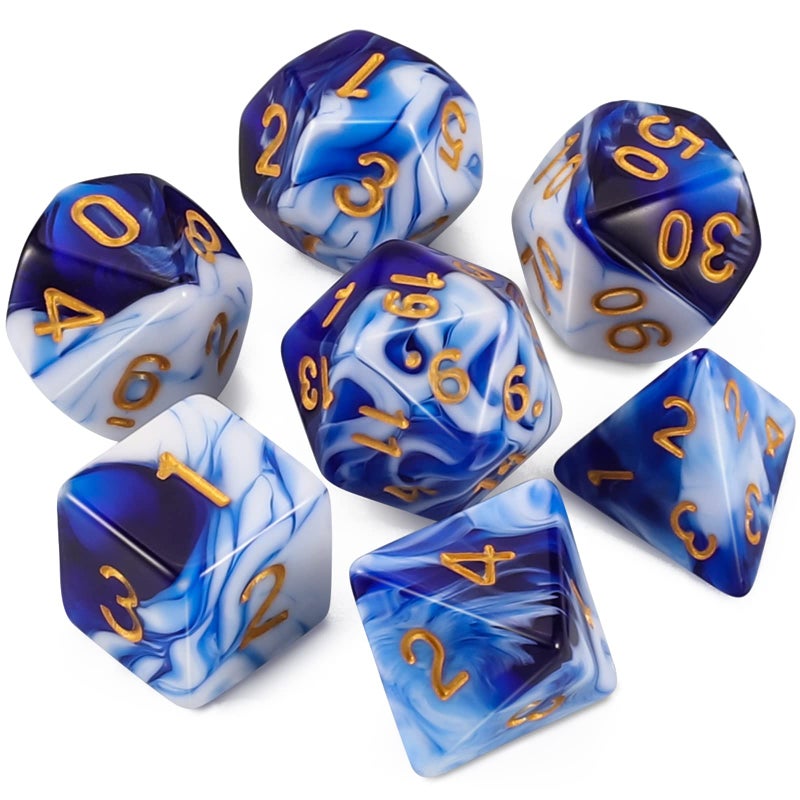 QMAY DND Dice Set - Polyhedral Dice (Blue Mix White) 7 Pcs for Dungeon and Dragons D&D RPG Role Playing Games Dice with Dice Bag - Image 1