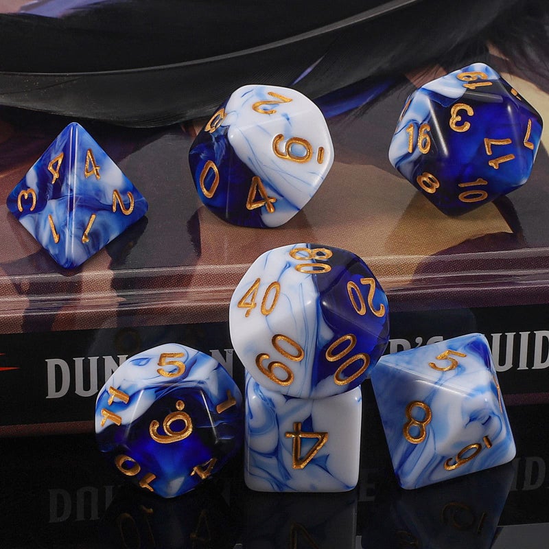 QMAY DND Dice Set - Polyhedral Dice (Blue Mix White) 7 Pcs for Dungeon and Dragons D&D RPG Role Playing Games Dice with Dice Bag - Image 4