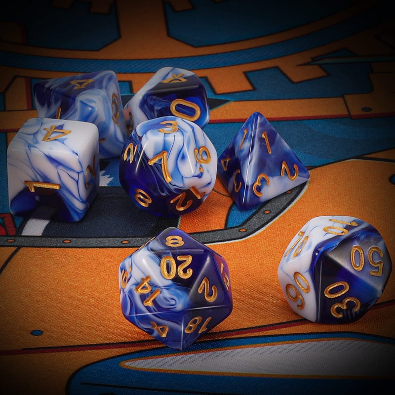 QMAY DND Dice Set - Polyhedral Dice (Blue Mix White) 7 Pcs for Dungeon and Dragons D&D RPG Role Playing Games Dice with Dice Bag - Image 3